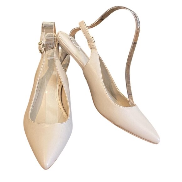 Calvin Klein Nasser Kitten Heel Slingback Pump Sz 9 Taupe Nude Beige #199S - Picture 6 of 11